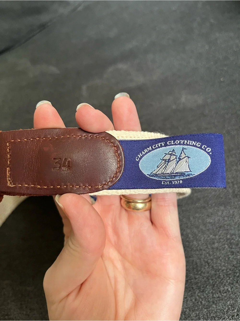 Maryland Flag Sailboat Canvas Belt Brown Leather Trim Charm City Clothing 34